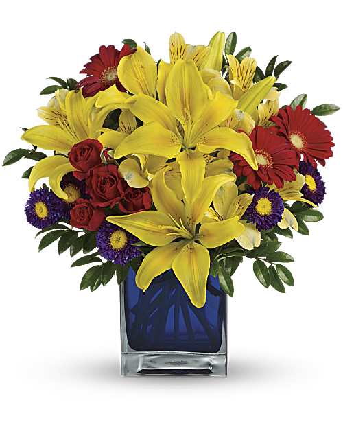Blue | Mixed Bouquets | Blue Caribbean Bouquet | Same Day Flower Delivery by Teleflora