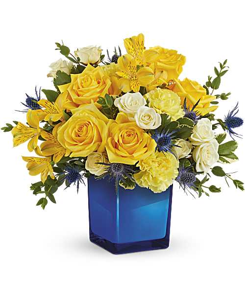 Blue | Mixed Bouquets | Golden Blue Bouquet | Same Day Flower Delivery by Teleflora