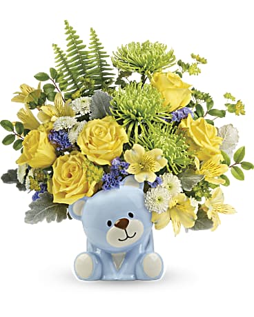 Blue | Mixed Bouquets | Joyful Blue Bear Bouquet | Same Day Flower Delivery by Teleflora