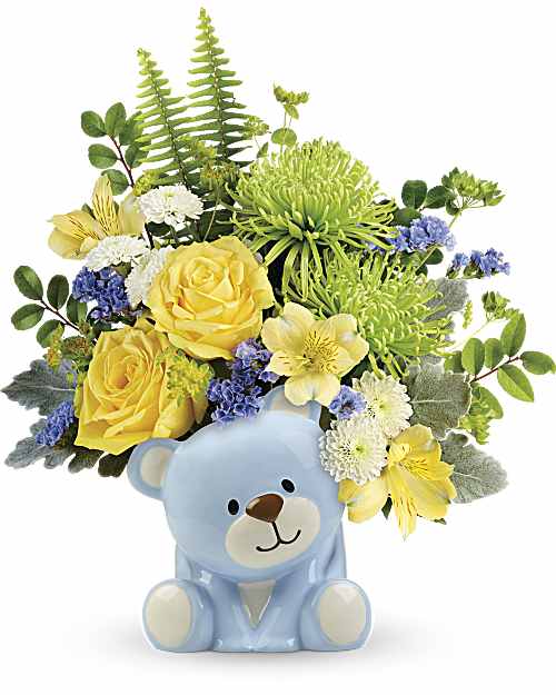 Blue | Mixed Bouquets | Joyful Blue Bear Bouquet | Same Day Flower Delivery by Teleflora