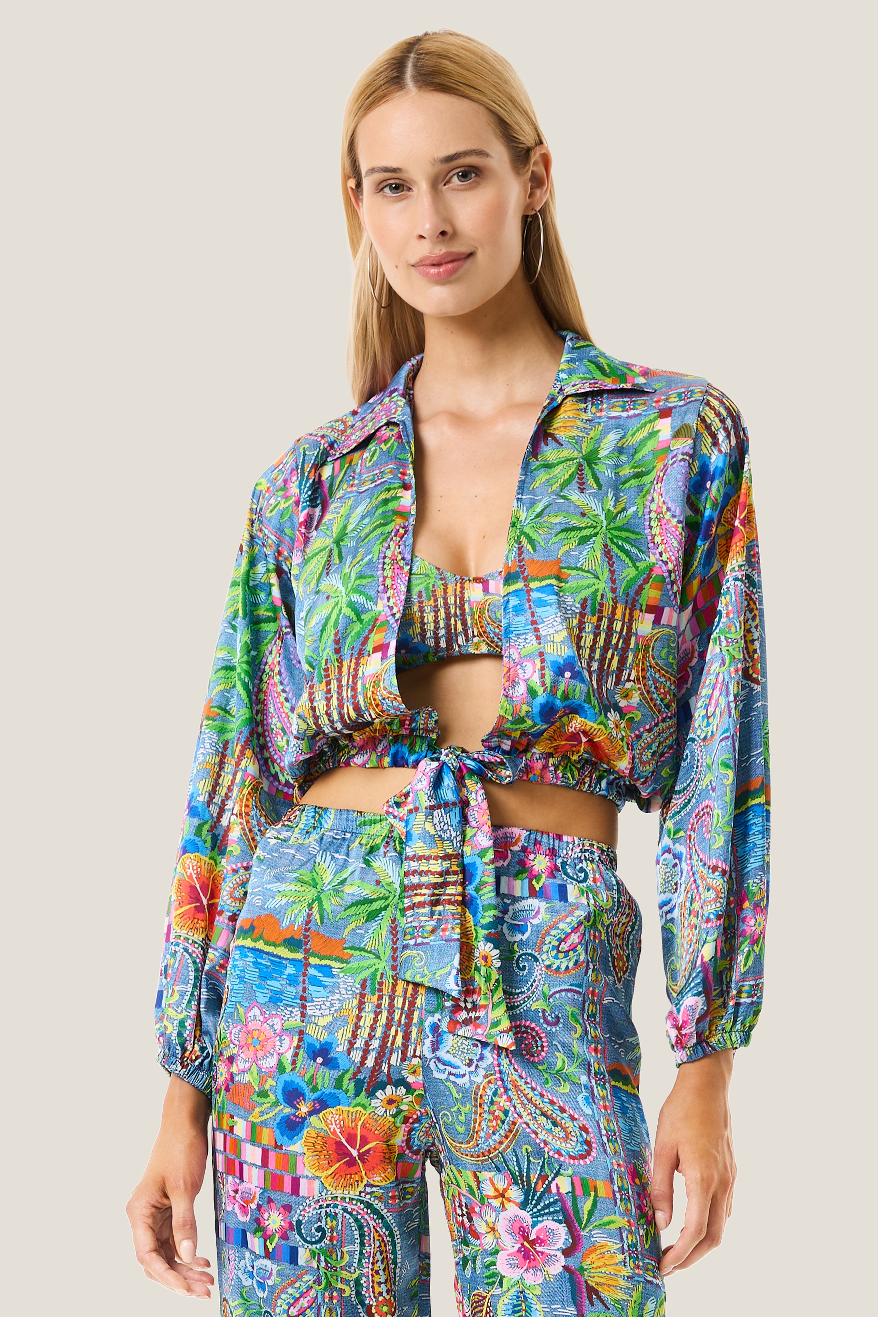 CAMICIA CROP SCOLLO V E ML  LARGA DENIM MEXICAN