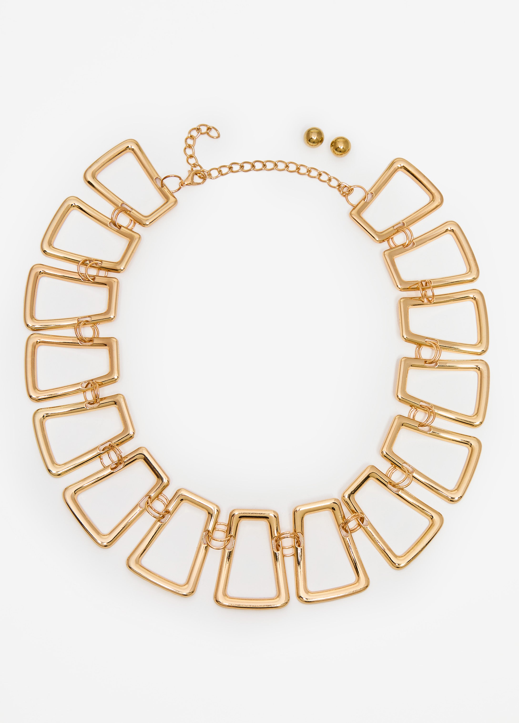 Gold Tone Rectangle Necklace Set