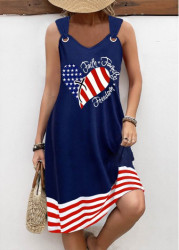 Modlily American Flag Plus Size Navy Circular Ring Sleeveless Dress - 3X