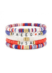 Modlily American Flag Red Polymer Clay Bracelets - One Size