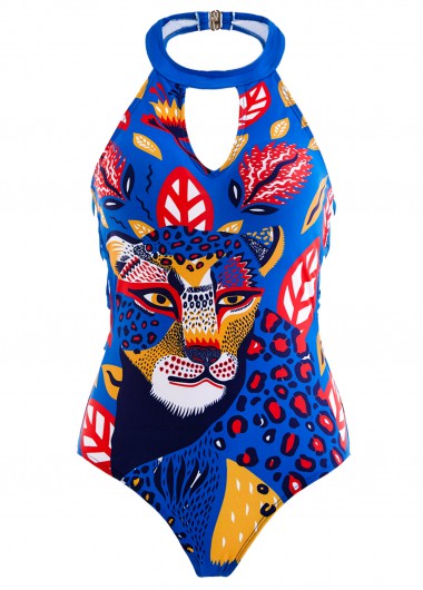 Modlily Animal Prints Lace Up One Piece Swimwear - XL