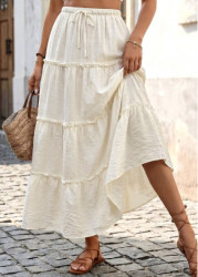 Modlily Beige A Line Elastic Waist Maxi Skirt - L