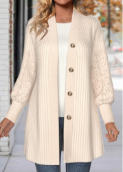 Modlily Beige Button Lace Long Sleeve Coat - L