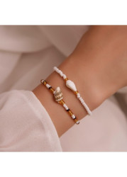 Modlily Beige Color Shell Geometric Detail Bracelet - One Size
