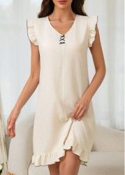 Modlily Beige color Sleeveless V Neck Nightdress - S