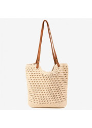 Modlily Beige Cotton Zip Closure Shoulder Bag - One Size