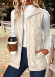 Modlily Beige Double Side Pockets Sleeveless Stand Collar Waistcoat - S