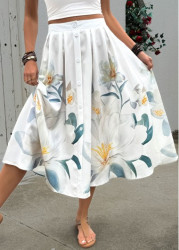 Modlily Beige Floral Print A Line Elastic Waist Skirt - XL
