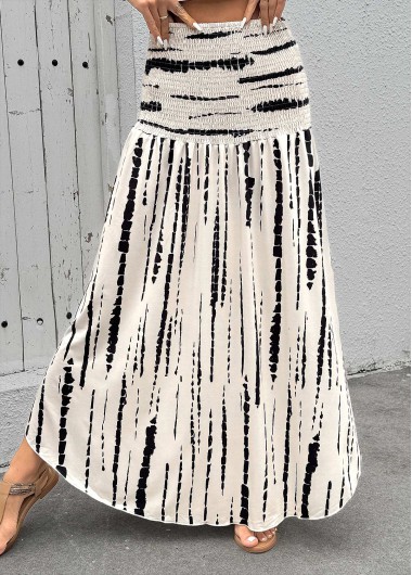 Modlily Beige Geometric Print A Line Elastic Waist Maxi Skirt - S