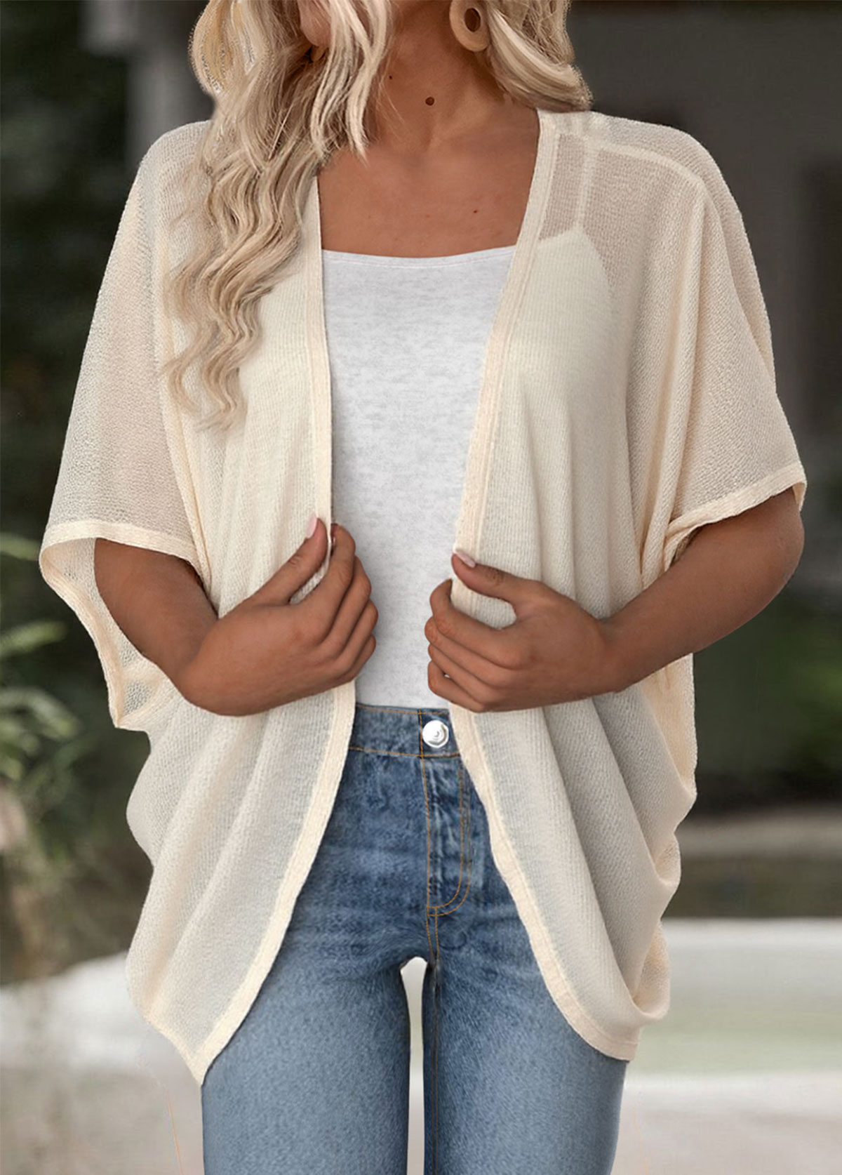 Modlily Beige Half Sleeve Tunic Light Cardigan - XL