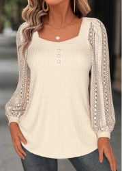 Modlily Beige Long Sleeve Heart Collar T Shirt - M