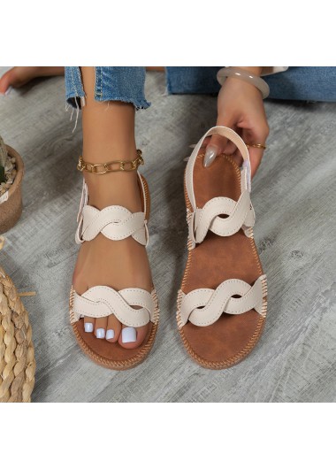 Modlily Beige Open Toe PU Leather Falt Sandals - 36