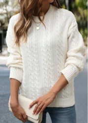 Modlily Beige Patchwork Long Sleeve Round Neck Sweater - M