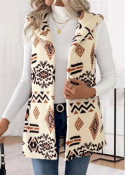 Modlily Beige Patchwork Tribal Print Sleeveless Waistcoat - M