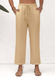 Modlily Beige Pocket Elastic Waist High Waisted Pants - M