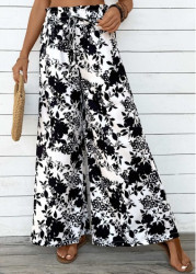 Modlily Beige Pocket Plants Print Wide Leg Elastic Waist Pants - S