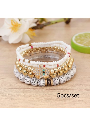 Modlily Beige Round Beaded Alloy Bracelet Set - One Size