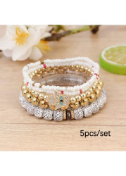 Modlily Beige Round Beaded Alloy Bracelet Set - One Size