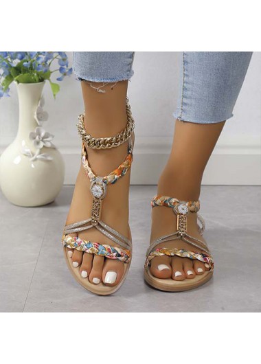 Modlily Beige Rubber Detail Open Toe Falt - 42