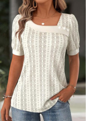 Modlily Beige Short Sleeve Asymmetrical Neck T Shirt - S