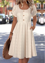 Modlily Beige Short Sleeve Boat Neck Dress - S