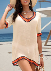 Modlily Beige Short Sleeve V Neck Cover Up - M