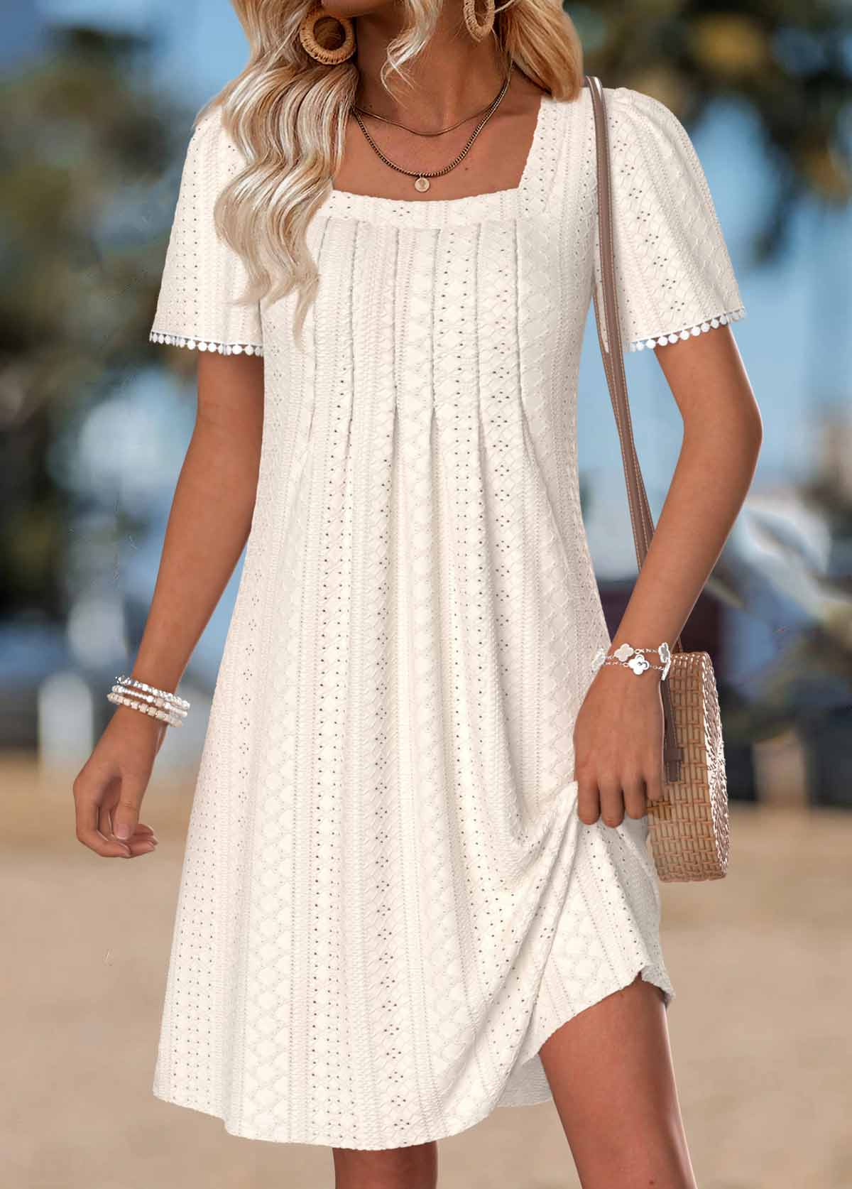 Modlily Beige Short Tummy Coverage Square Neck Dress - XL