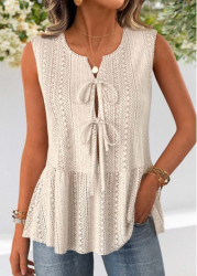 Modlily Beige Sleeveless Open-Front V Neck Tank Top - XL