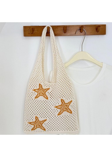Modlily Beige Star Print Open Shoulder Bag - One Size