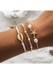 Modlily Beige Starfish Shell Alloy Beaded Bracelets - One Size