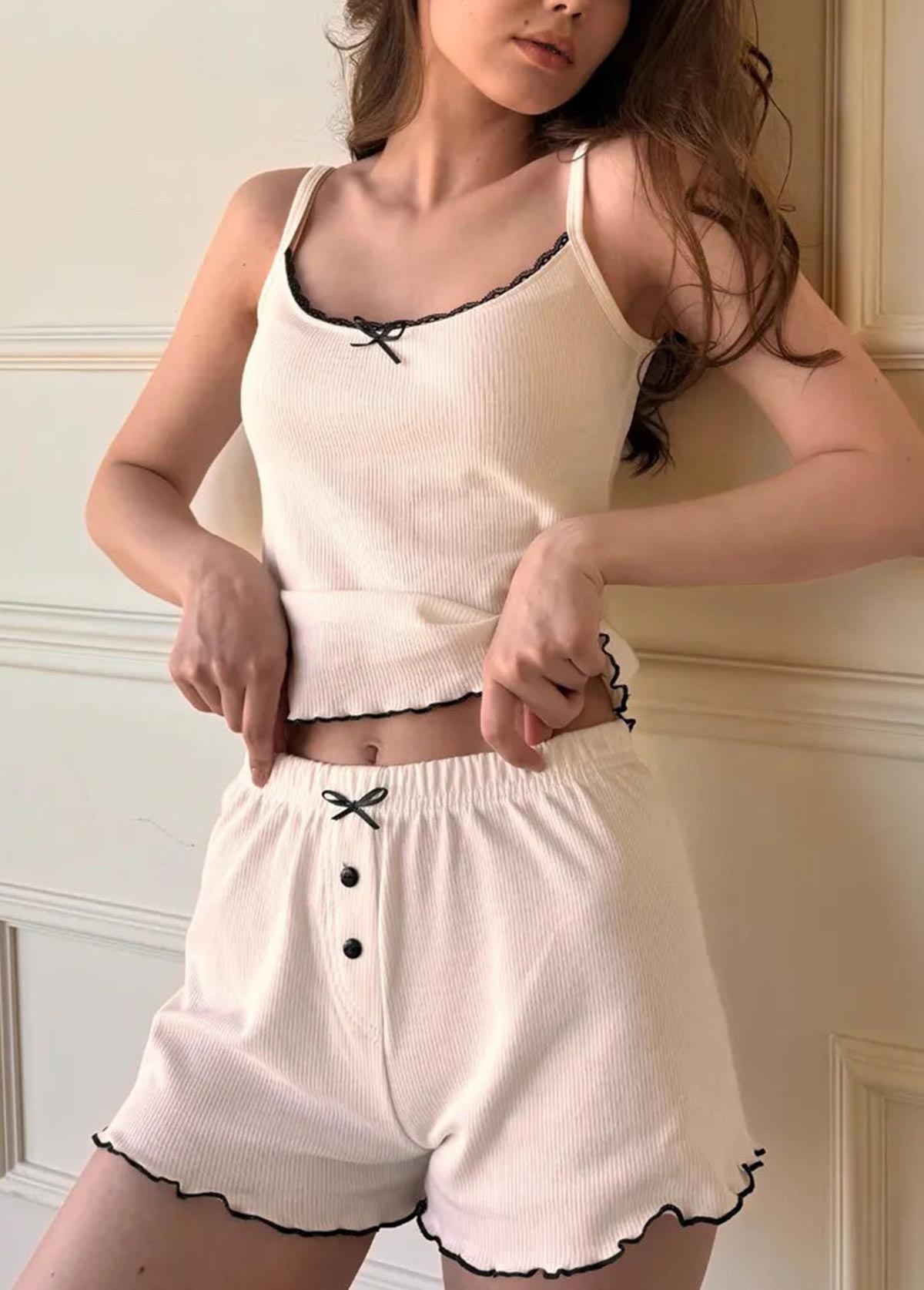Modlily Beige Strappy Lounge Top and Shorts - S