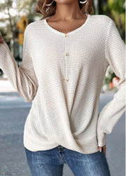 Modlily Beige Surplice Long Sleeve Round Neck Sweatshirt - M