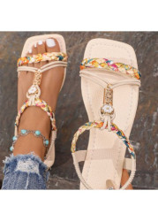 Modlily Beige Tribal Print Peep Toe Falt - 36