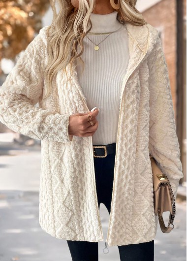 Modlily Beige Tummy Coverage Long Sleeve Hooded Coat - S