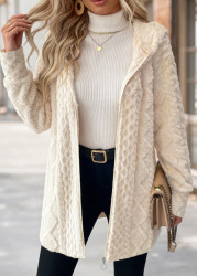 Modlily Beige Tummy Coverage Long Sleeve Hooded Coat - XS