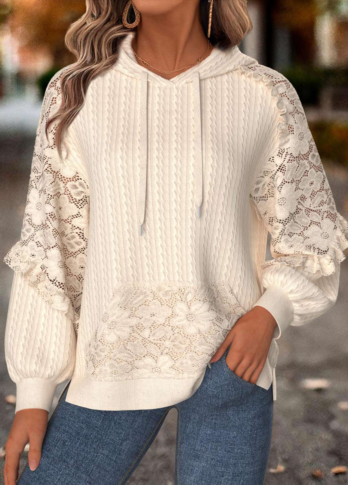 Modlily Beige Tummy Coverage Long Sleeve Hoodie - L