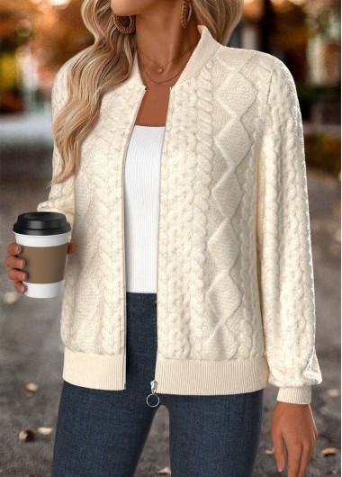 Modlily Beige Tummy Coverage Long Sleeve Stand Collar Jacket - XXL