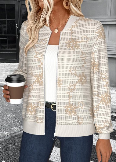 Modlily Beige Tummy Coverage Long Sleeve Stand Collar Track Jacket - XXL