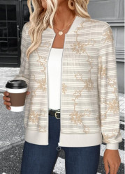 Modlily Beige Tummy Coverage Long Sleeve Stand Collar Track Jacket - XXL