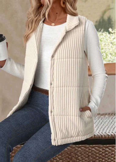 Modlily Beige Tummy Coverage Sleeveless Shirt Collar Waistcoat - XXL