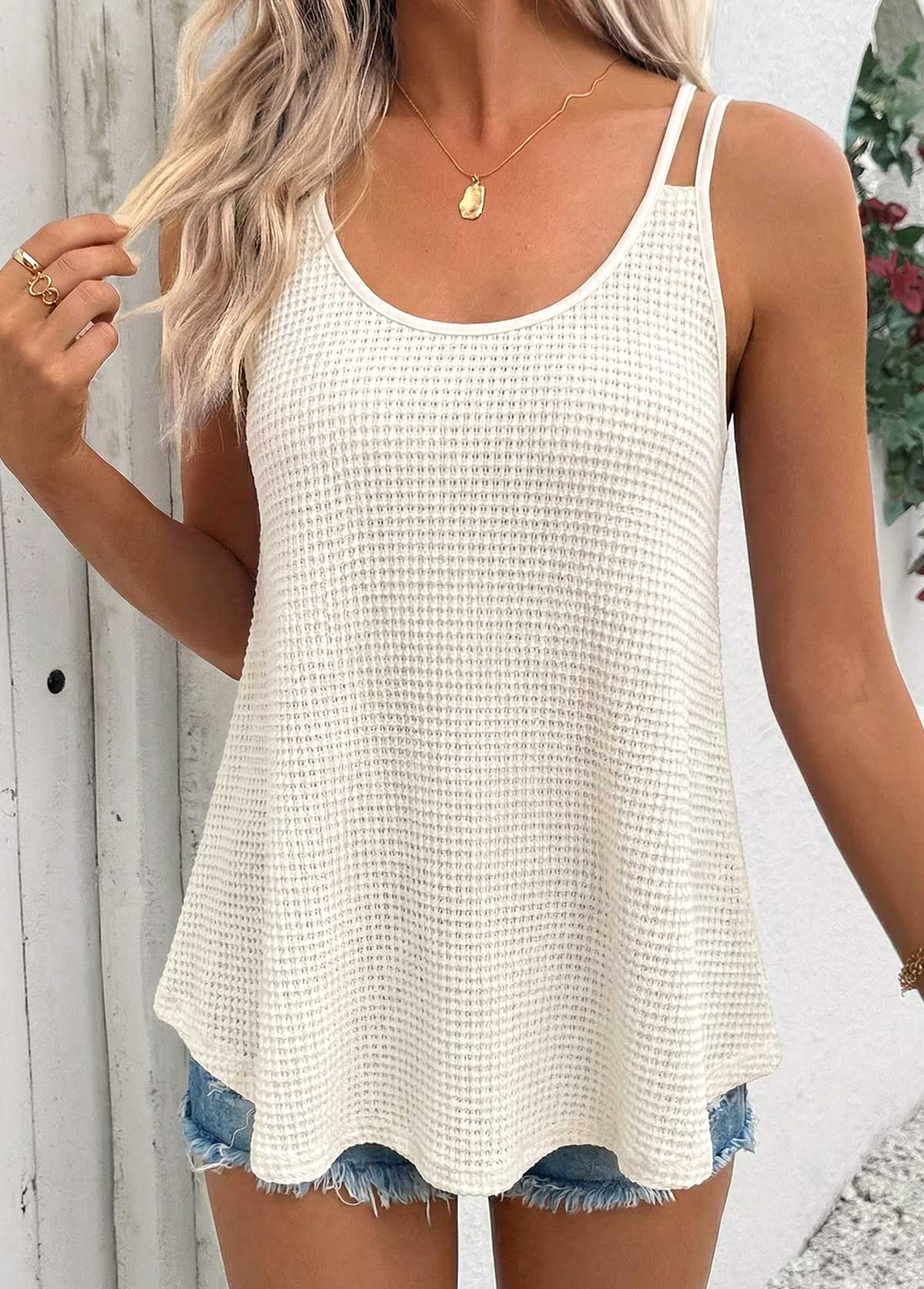 Modlily Beige Tummy Coverage Strappy Scoop Neck Camisole Top - L
