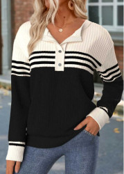 Modlily Beige Tummy Coverage Striped Long Sleeve Round Neck Sweatshirt - M