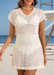 Modlily Beige V Neck Short Sleeve Cover Up - S