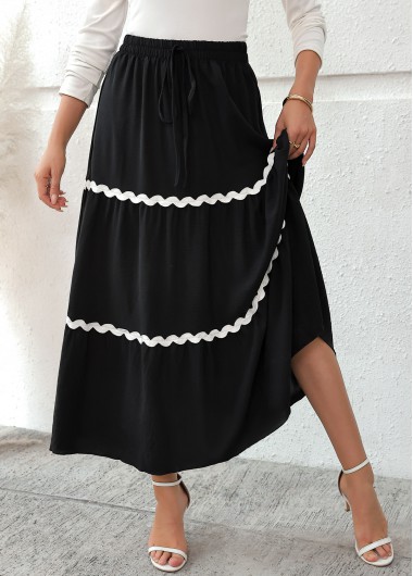 Modlily Black A Line Elastic Waist Maxi Skirt - XL