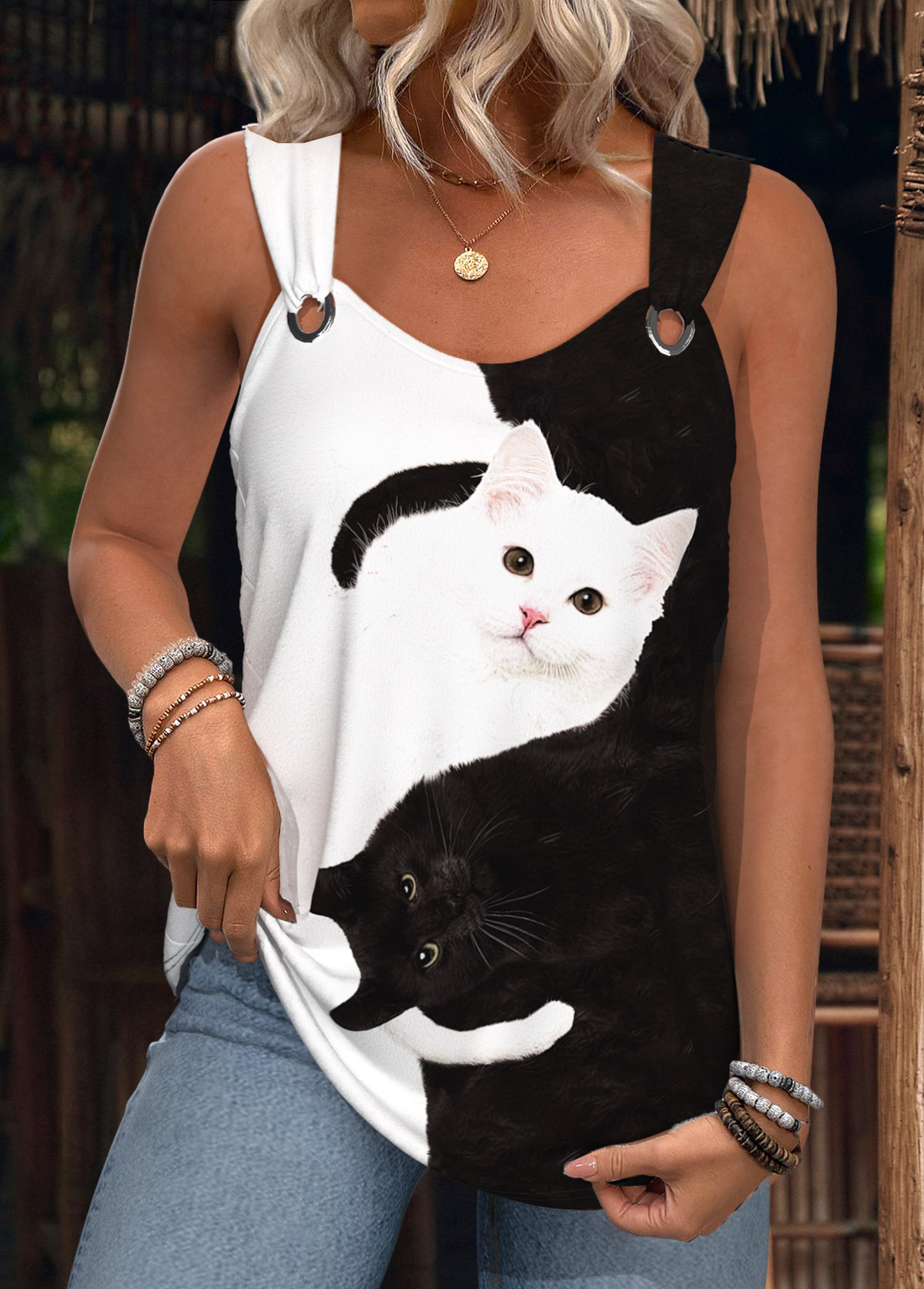 Modlily Black Animal Print Sleeveless Scoop Neck Tank Top - M