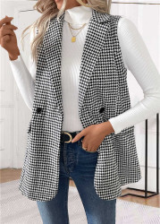 Modlily Black Button Geometric Print Sleeveless Turn Down Collar Waistcoat - M